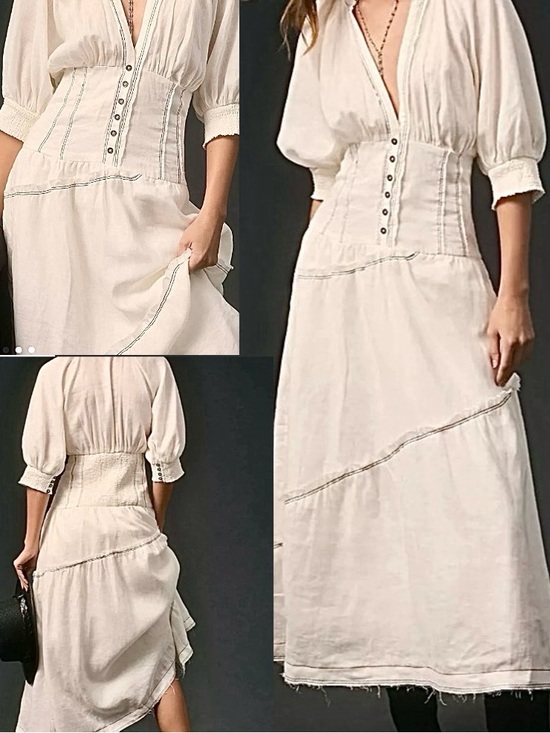Anthropologie Dresses & Skirts - Anthropologie V-Neck Corset Midi Shirt Dress white W/black trim size Medium NWT